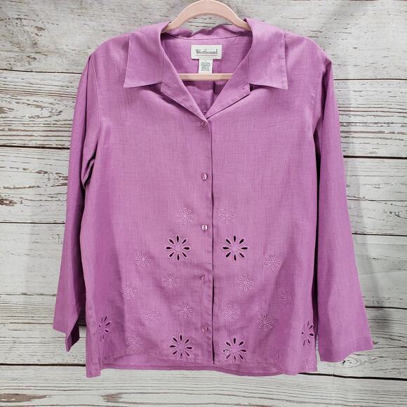 Westbound Women's Purple 100% Linen Embroidered Top Size Small - Picture 1 of 9
